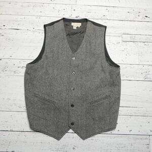 The Territory Ahead Vest Mens XL Gray Wool Herringbone Lined Classic Button Up